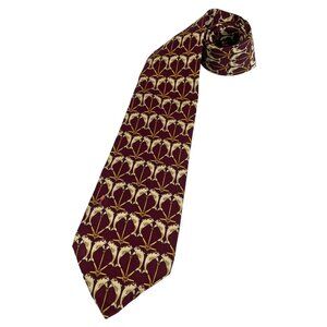 Gianelli Mens Necktie Silk Tie Dolphins Wearing Sunglasses Novelty Red Gold